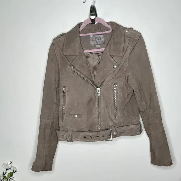 BLANK NYC Suede Leather Moto Jacket Sand Stoner Tan Natural